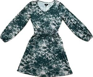 Jason Wu Printed Toile Jersey Dress Small Green 3/4‎ Sleeve Smocked Waist